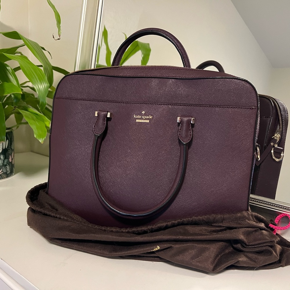 Kate Spade maroon briefcase or work bag with dust bag